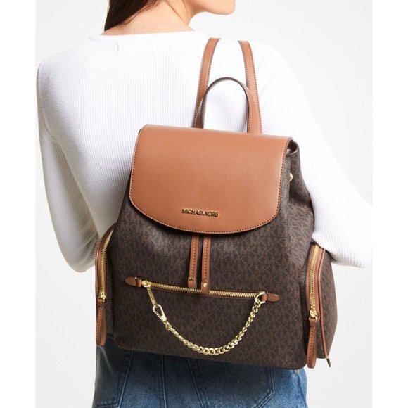 Michael Kors Jet Set MK Logo Large Chain Backpack Brown - Picture 11 of 11